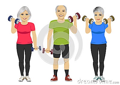 Group of senior people exercising dumbbell workout Vector Illustration