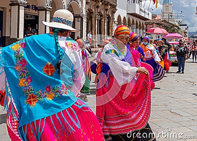 Group of senior woman folk dancers from Cayambe Canton, Ecuador Editorial Stock Photo