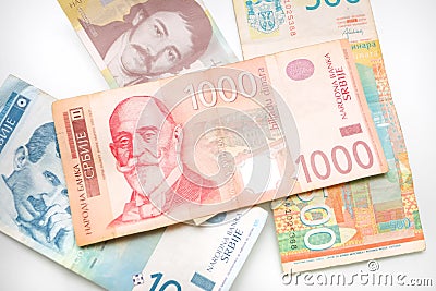 Group of Serbian dinars Stock Photo