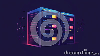 A group of servers displays blinking indicators, creating a vibrant technology aesthetic in a dark setting. Generative Stock Photo