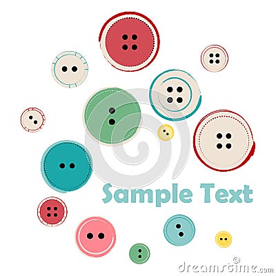Group of Sewing Buttons with Sample Text Vector Illustration