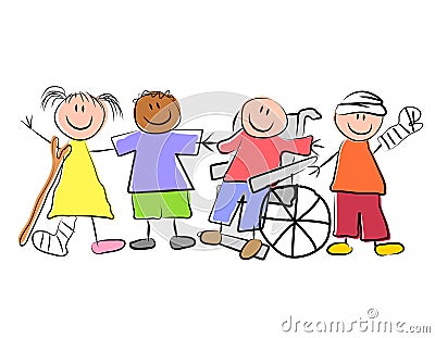 Group of Sick Kids Pediatrics Cartoon Illustration