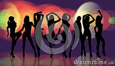 Group of silhouette girls dancing Stock Photo