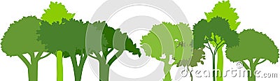 Group of silhouettes of green trees. Stock Photo