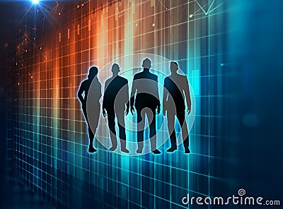 Group of silouette business people on technology background Stock Photo