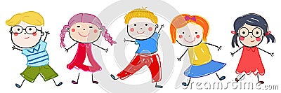 Group of sketch kids Vector Illustration