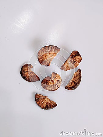 Group of Slice Dried Betel/Areca nut. Dried betel nut Areca catechu is the fruit of the areca palm Areca catechu, Usually for Stock Photo