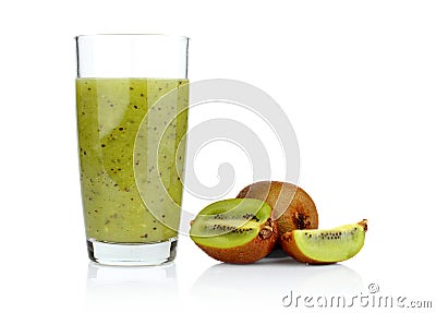 Group of sliced kiwi with juice studio shot white background Stock Photo