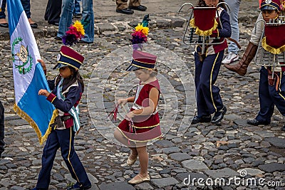 Group of small children Marching Band in Uniforms - Antigua, Guatemala Editorial Stock Photo