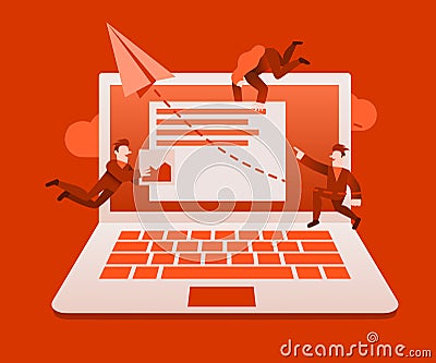 Group of small people doin UI and UX design or online chat application. Can be use for presentation, web, banner Vector Illustration
