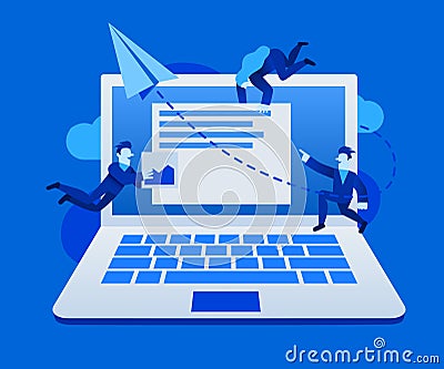 Group of small people doin UI and UX design or online chat application. Can be use for presentation, web, banner Vector Illustration