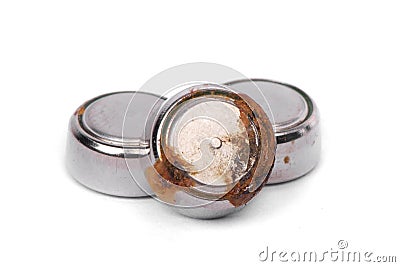Group of small watch rusty batteries Stock Photo