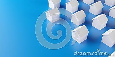 Group of small white houses on blue background with copy space, real estate or housing concept Cartoon Illustration