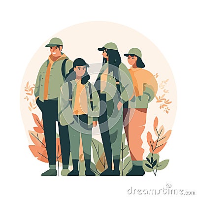 A group of smiling adults walking outdoors Vector Illustration