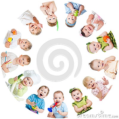 Group of smiling kids babies children Stock Photo