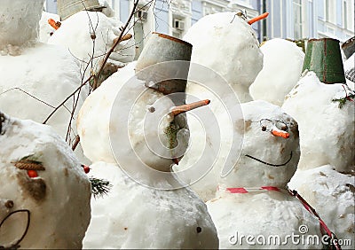 Group of snowmen Stock Photo