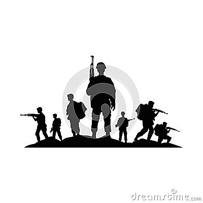 Group of soldiers military silhouettes figures Vector Illustration