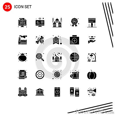 Group of 25 Solid Glyphs Signs and Symbols for canada, badge, internet of things, award, moon Vector Illustration