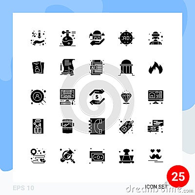 Group of 25 Solid Glyphs Signs and Symbols for expand, advertisement, spa, ad, charity Vector Illustration