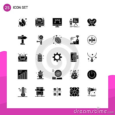 Group of 25 Solid Glyphs Signs and Symbols for graph, businessman, paper, presentation, graphic design Vector Illustration