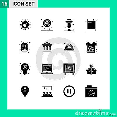 Group of 16 Solid Glyphs Signs and Symbols for graphic, crop, food, stand, cupcake Vector Illustration