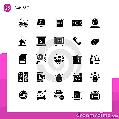 Group of 25 Solid Glyphs Signs and Symbols for magic, ball, computing, sport, basketball Vector Illustration