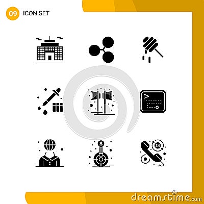Group of 9 Solid Glyphs Signs and Symbols for map, sound, honey, party, loudspeaker Vector Illustration
