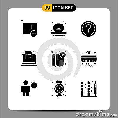 Group of 9 Solid Glyphs Signs and Symbols for questionnaire, laptop, soap, exam, info Vector Illustration