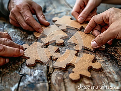Group solving a puzzle together, symbolizing problemsolving and collaboration Stock Photo