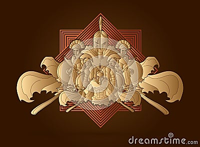 Group of Spartan warriors, Roman Helmet composition graphic vector Vector Illustration