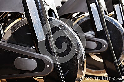 Group of spinning bicycles Stock Photo