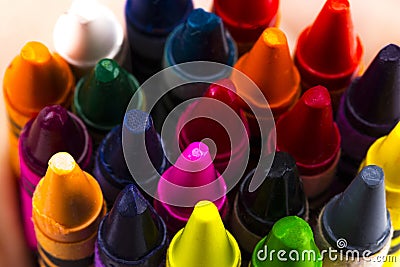 Group of stacked pile of crayons top view Stock Photo