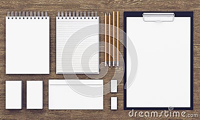 Group of stationery tools on wooden background Stock Photo