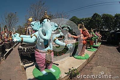 Group of Statues Ganesha an outdoor in a temple in Thailand. Editorial Stock Photo