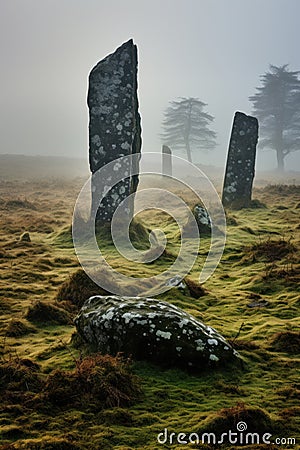 a group of stones in a field Stock Photo