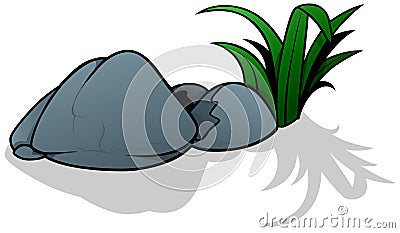 A Group of Stones with a Tuft of Grass Vector Illustration