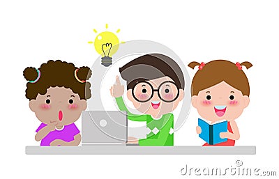 Group student discuss for creative ideas. education Concept of teamwork and brainstorming Isolated on white background Vector Vector Illustration