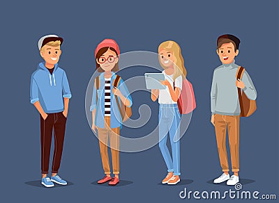 Group of students classmates standing together holding books Vector Illustration