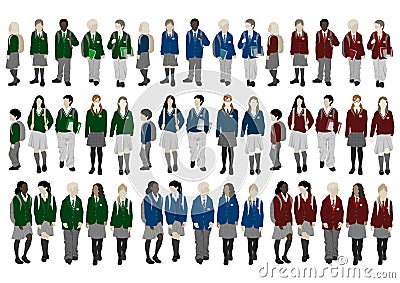 Vector set of students in three colors Stock Photo