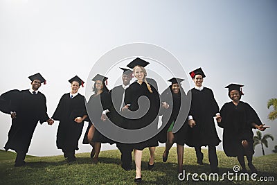 Group Students Holding Hands Graduation Concept Stock Photo