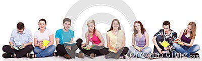 Group of students sitting on the floor Stock Photo