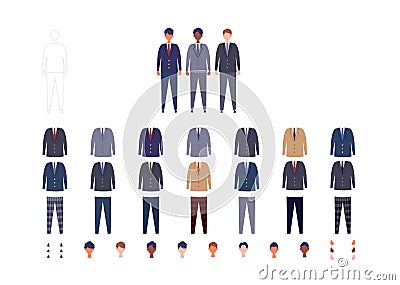 Group of students uniform from high and middle school. Vector illustration of boys in uniform of different colors Vector Illustration
