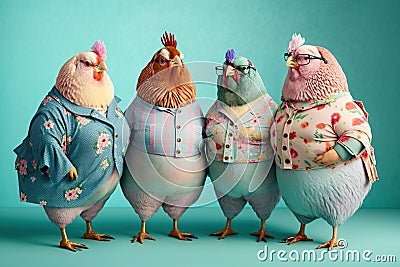 Group studio portrait of fat chicken, created with Generative AI technology Stock Photo