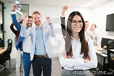 Group of successful business people happy in office Stock Photo