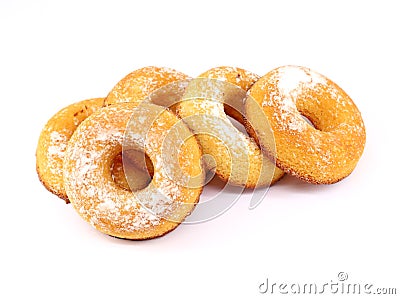 Group of sugary donuts on white background. Stock Photo