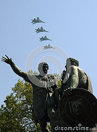 Group of Sukhoi Su-34 Fullback is a Russian supersonic fighter-bomber/strike aircraft. Editorial Stock Photo