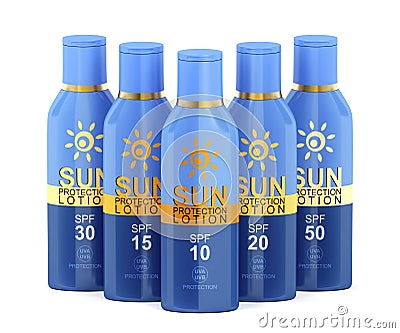 Group of sunscreen lotions Stock Photo