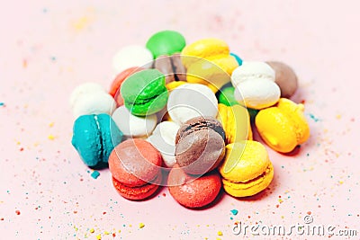 Group of sweet colorful mini macarons Stock Photo