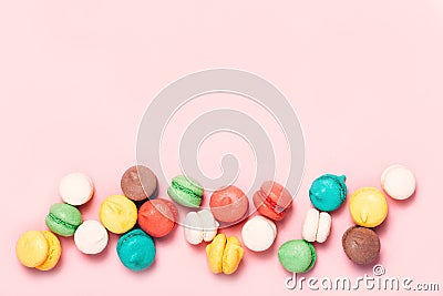 Group of sweet colorful mini macarons Stock Photo