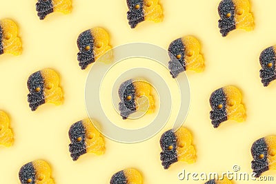 A group of sweet edible marmalade skull and crossbones. Stock Photo